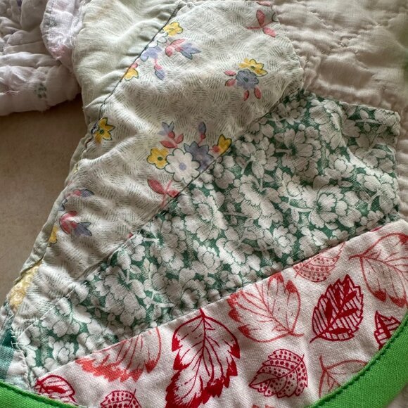 Handmade Baby Hooded Jacket Made from Vintage Quilts 0-3 month Dylan White Green - Picture 5 of 10